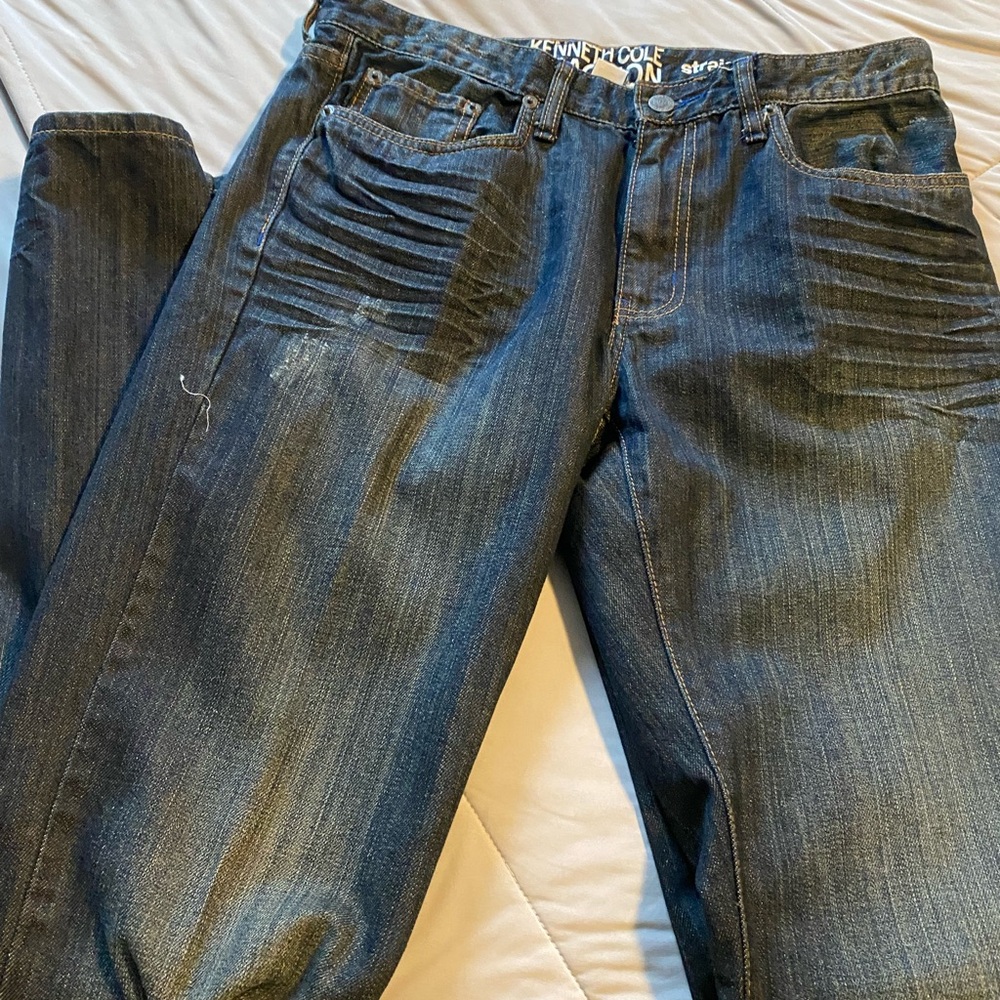 Kenneth Cole Men's Dark Gray Straight Jeans